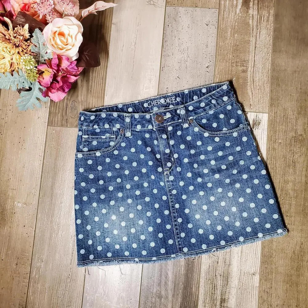 Cherokee Girls Polka Dot Denim Skirt Size XL (14/16) NWOT